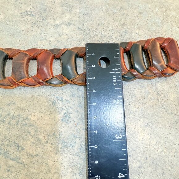 County Seat Multicolor Leather Belt Sz S Rustic Link Woven VTG 70s Brass Buckle main image 13